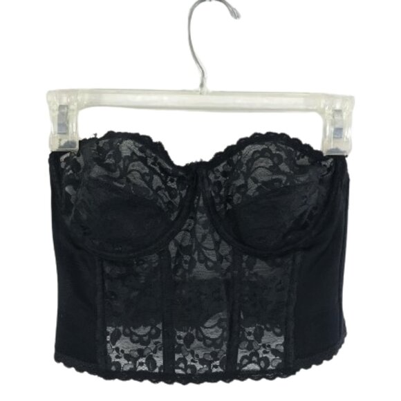 Vintage Strapless Backless Longline Lace Corset Bra Black 36B - Picture 1 of 9